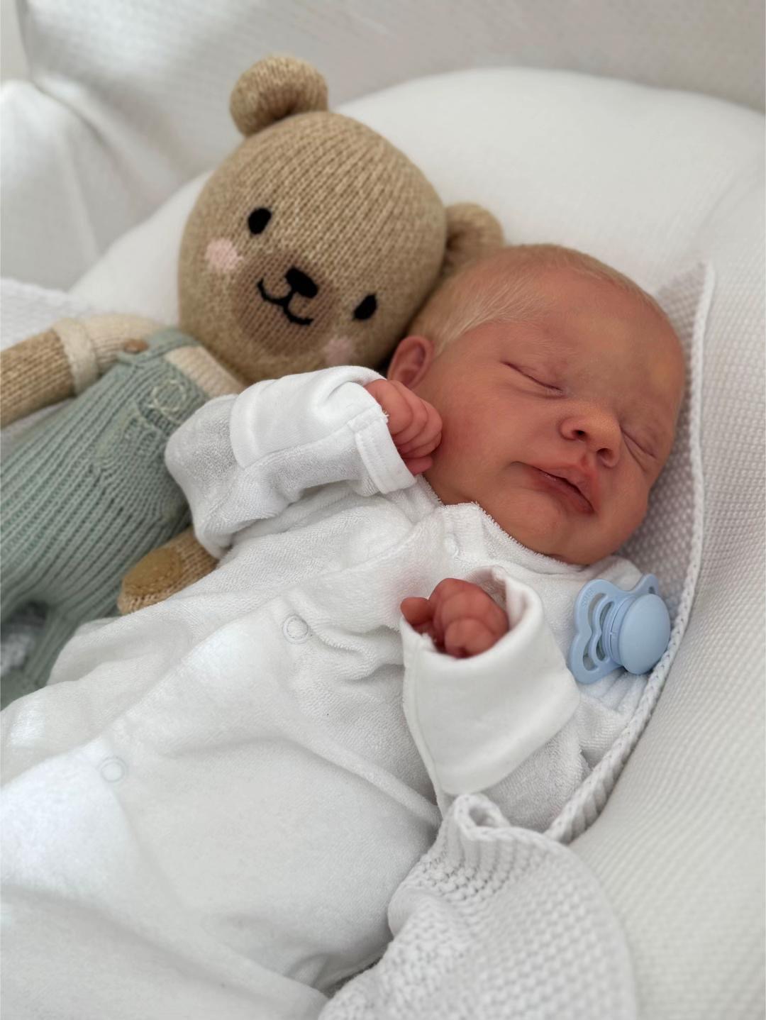 Baby Milo – 16.2" Full Body Silicone Sleeping Realistic Newborn Baby Boy Doll (Hand Rooted Blonde Hair)
