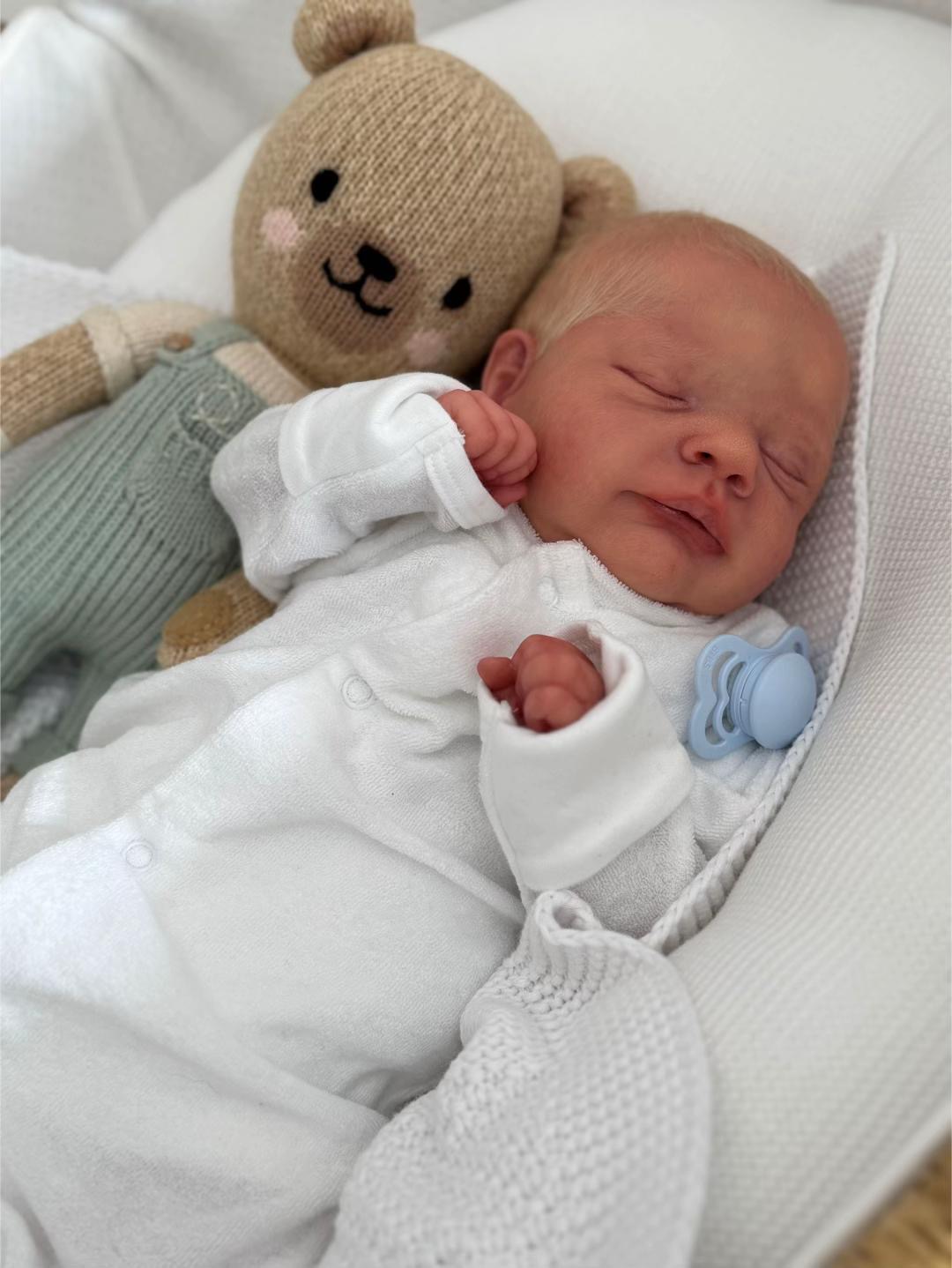 Baby Milo – 16.2" Full Body Silicone Sleeping Realistic Newborn Baby Boy Doll (Hand Rooted Blonde Hair)