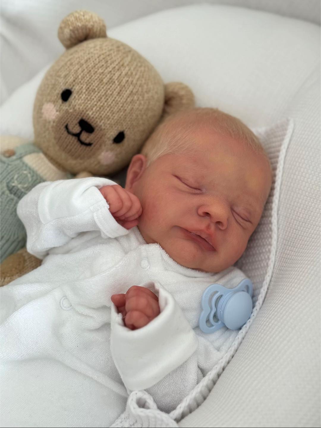 Baby Milo – 16.2" Full Body Silicone Sleeping Realistic Newborn Baby Boy Doll (Hand Rooted Blonde Hair)