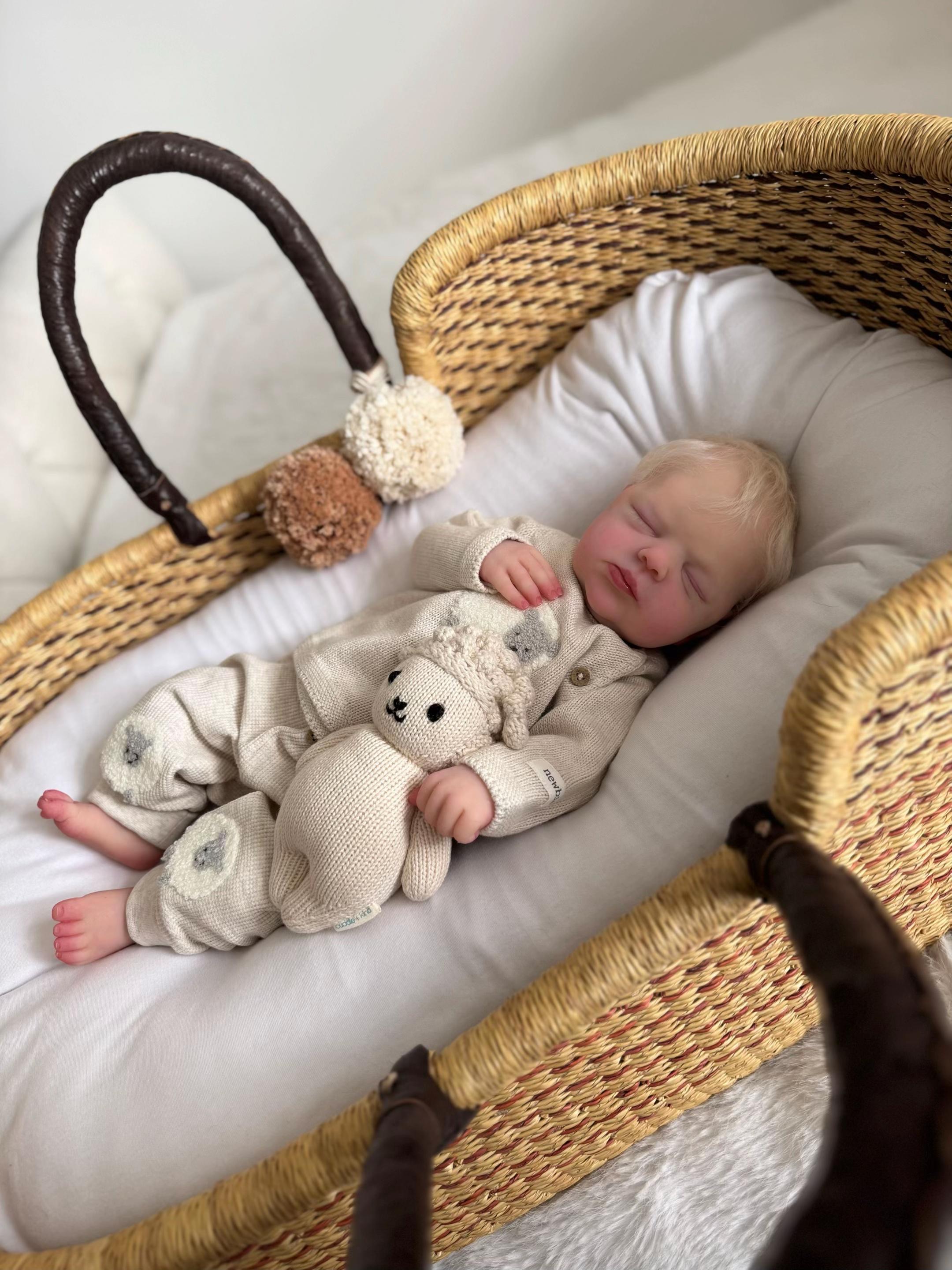 Baby Flyn – 18.5" Full Body Silicone Realistic Sleeping Reborn Baby Boy Doll (Hand Rooted Blonde Hair)